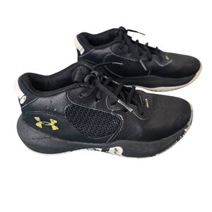 Under Armour Boys Lockdown 6 Black Gold Basketball Shoes Sneakers Size 2.5Y